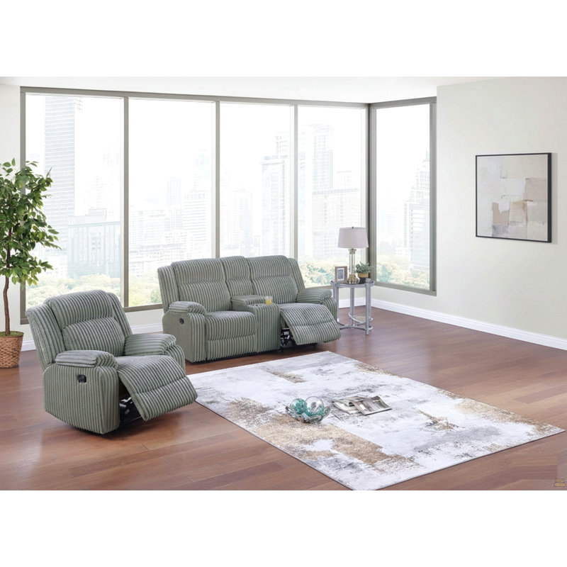 Ensemble de salon moderne 2 pièces 1 causeuse 1 fauteuil inclinable en velours côtelé avec accoudoirs rembourrés avec dossier en bois de frêne