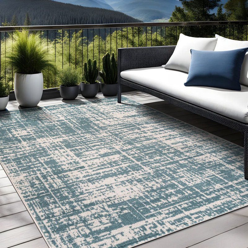 Tapis d'extérieur abstrait, Rectangle 6' x 9', Teal