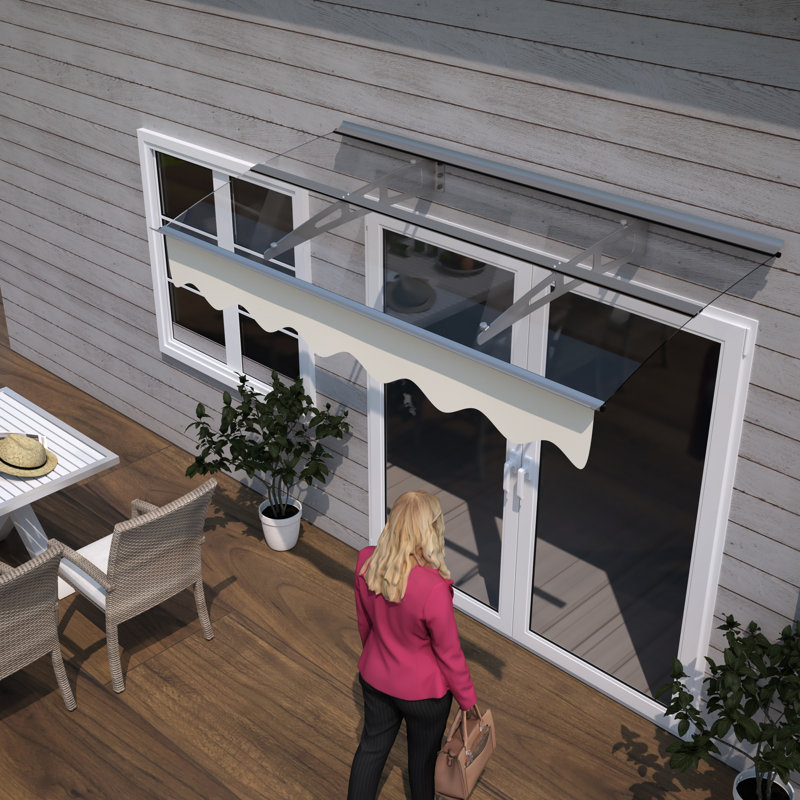 Auvent 5934W, cantonnière incluse, toit en polycarbonate, supports, auvent à auvent 5934W