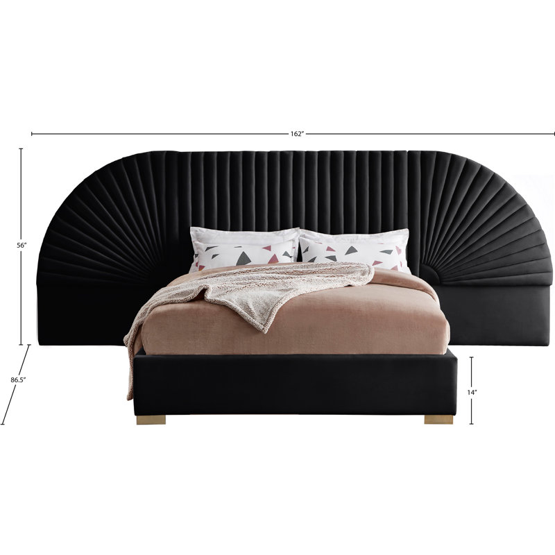 Upholstered Panel Bed, King, Black Velvet