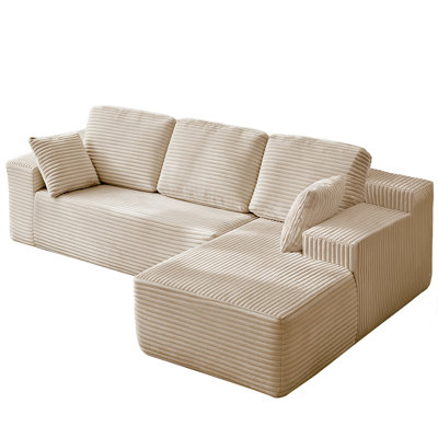 Canapé d'angle Cloud en L de 244 cm (96 po) sans ossature, avec méridienne surdimensionnée, canapé modulaire en velours côtelé pour salon, assise profonde, aucun assemblage requis (noir, méridienne à gauche)