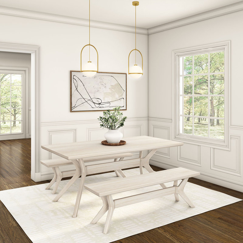 Muhsina Cross Leg Rectangular Dining Table, White Sand Wirebrush, 30"H x 60"W x 32"D