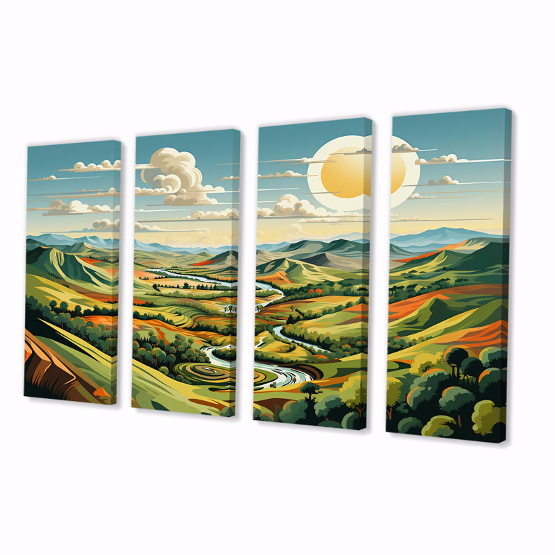 «Bold Country Side Landscape III - Meadow», ensemble de 4 pièces d'art mural, H 28 po x l 48 po