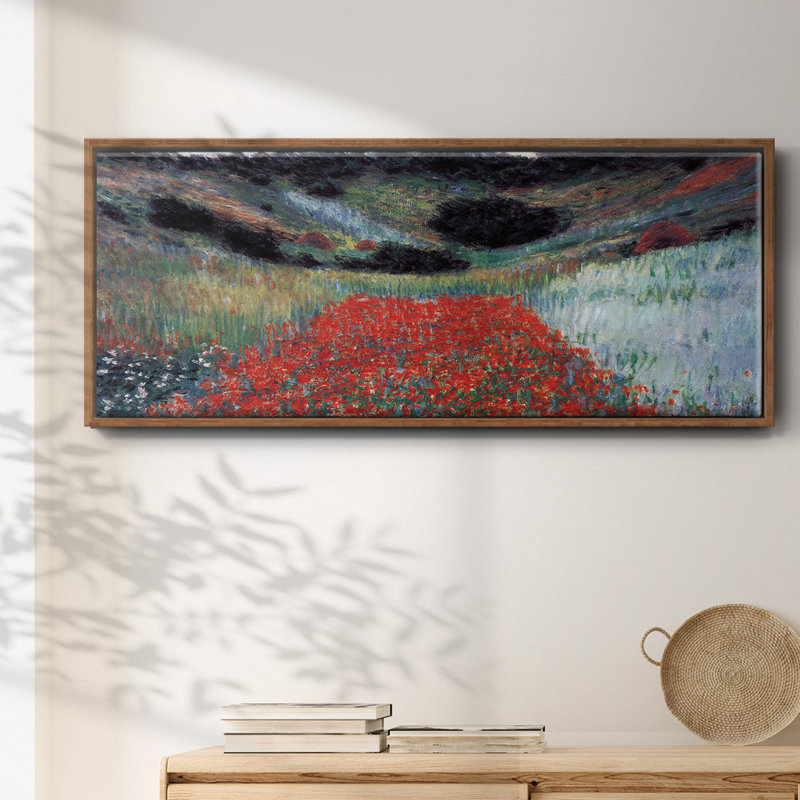 «Poppy Field In Giverny» par Monet, reproduction d'art sur toile, H 12 po x l 30 po x P 1,5 po, Noyer