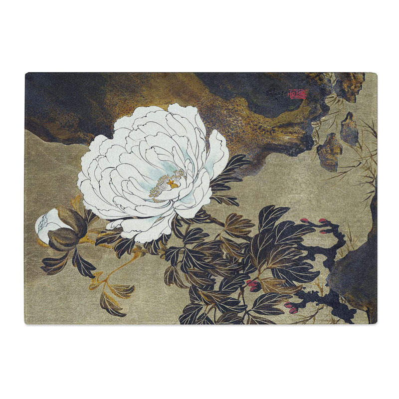 Tempered Glass a Peony Flower Chopping Board, 28.5 cm W x 20 cm L