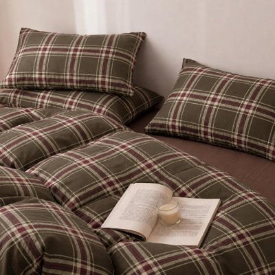 Ensemble de housse de couette 100% coton à carreaux grand format - Ensemble de literie réversible en vichy rétro vert avec fermeture à glissière, housse de couette respirante et douce pour toutes les saisons