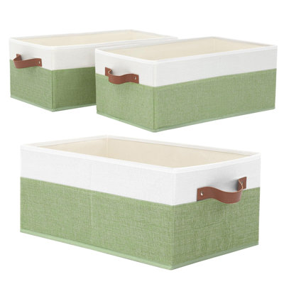 Ensemble générique de 3 bacs de rangement en tissu de grande capacité avec poignées en cuir, paniers de rangement pour étagères pour vêtements, jeans et livres