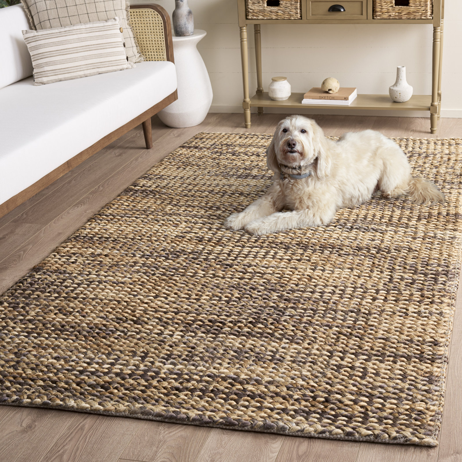 Hand-Woven Abstract Jute Rug, Rectangle 5' x 8'