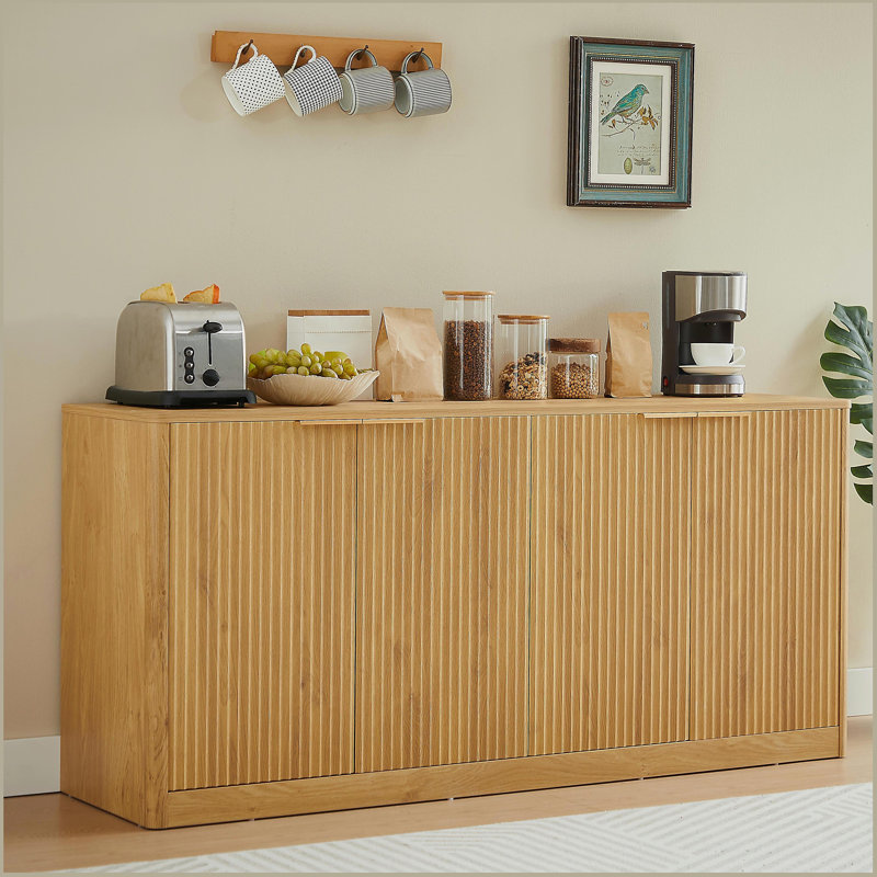 59-inch modern wavy sideboard, curved contour design storage cabinet, 4-door cabinet with storage function