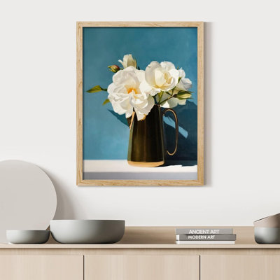 «White Flowers In Vase Wall Art Floral Botanical Prints Decor For Living Room, encadré sur papier»