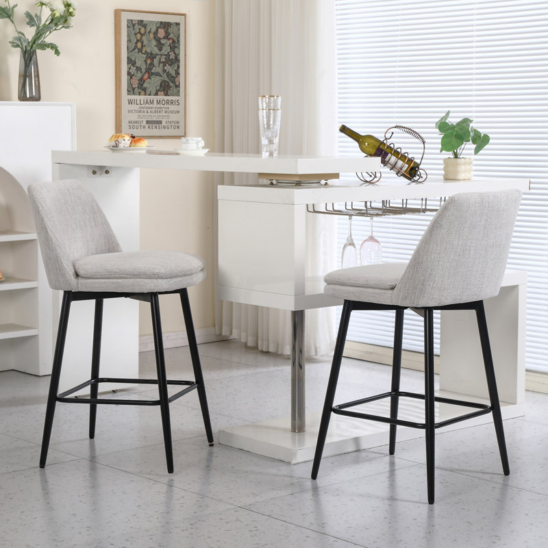 Ensemble de 2 tabourets de bar pivotants à hauteur de comptoir (sans la table), Blanc cassé