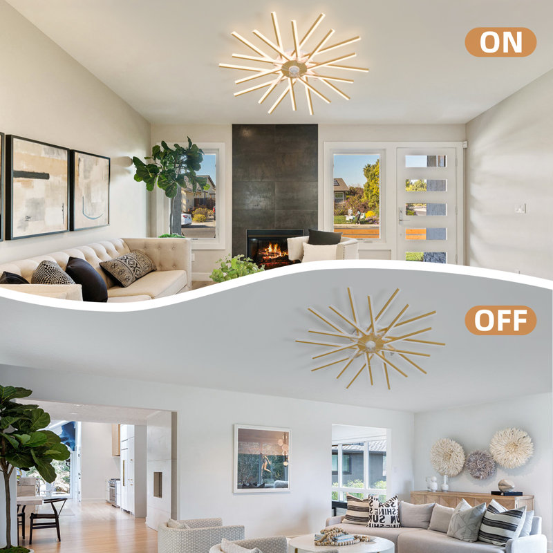 45 Inch Dimmable Led Ceiling Fan With Lights, Remote Control And App, Gold