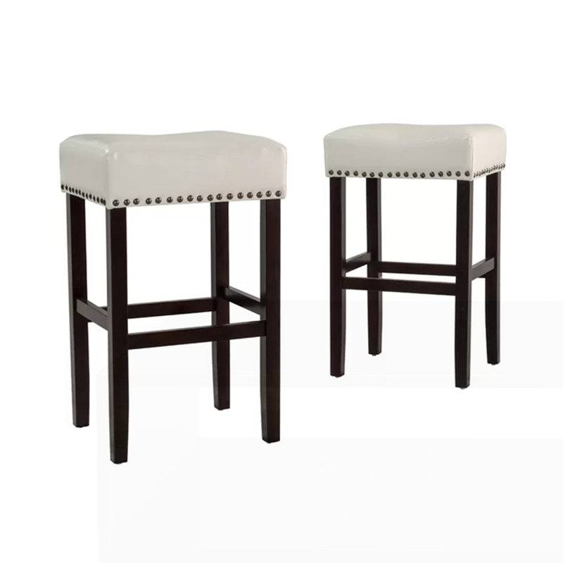 Tabouret de comptoir de 30 pouces en simili cuir ivoire sans dossier, Ivoire 