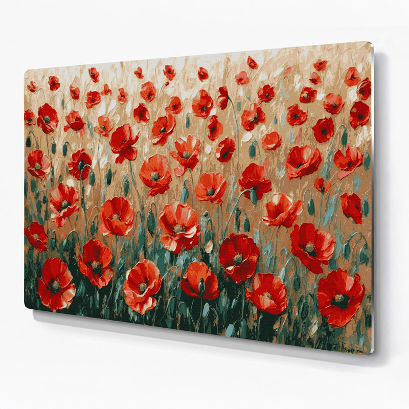 Coquelicots botaniques, art mural en métal brun, H 240 po x l 240 po x P 0,05 po
