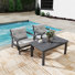 Ensemble de conversation extérieur 3 pièces en PEHD pour terrasse, comprenant 2 fauteuils individuels avec accoudoirs amovibles et une table basse d'appoint. Mobilier lounge moderne et résistant aux intempéries, idéal pour véranda, terrasse ou jardin avec piscine.