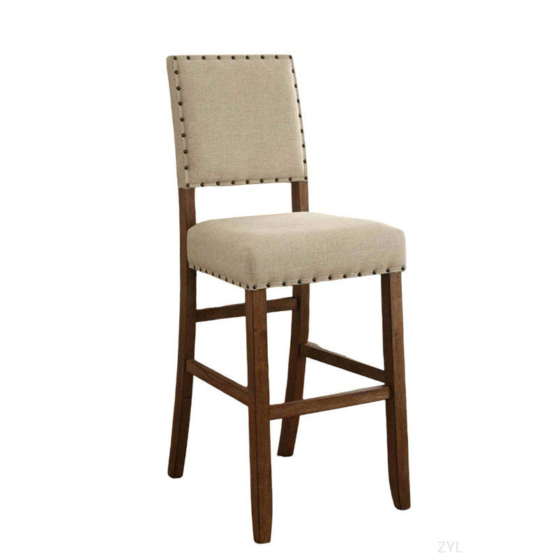 Chaise de bar de style rustique 2 pièces avec siège et dossier rembourrés avec garniture cloutée et finition chêne rustique