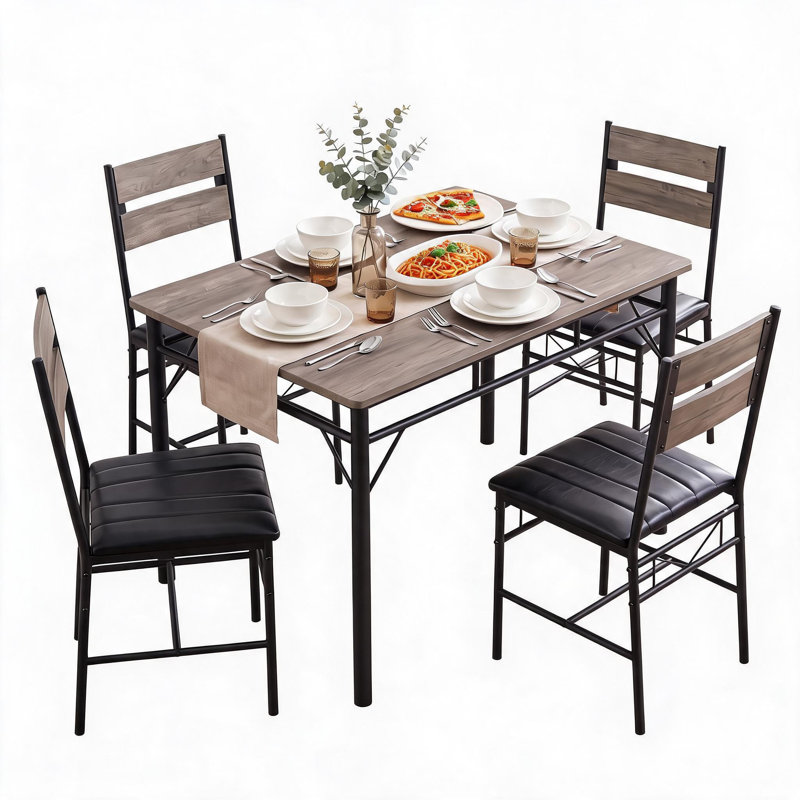 Ensemble de table de salle à manger pour 2/4, petite table de cuisine et chaises, Gray, 1 table et 4 chaises