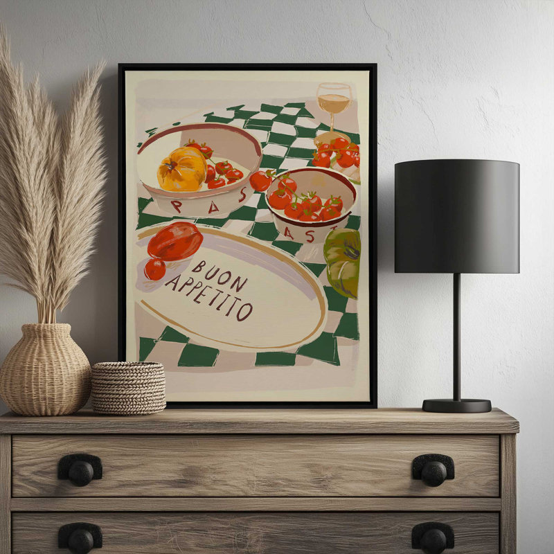 «Buon Appetito» par ThingDesign Print, L 36 x H 48, Framed Print, Black