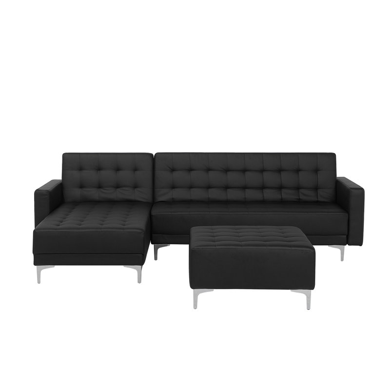 Finnegan 4 Seater Faux Leather Sofa Bed, Black, Left Hand Facing