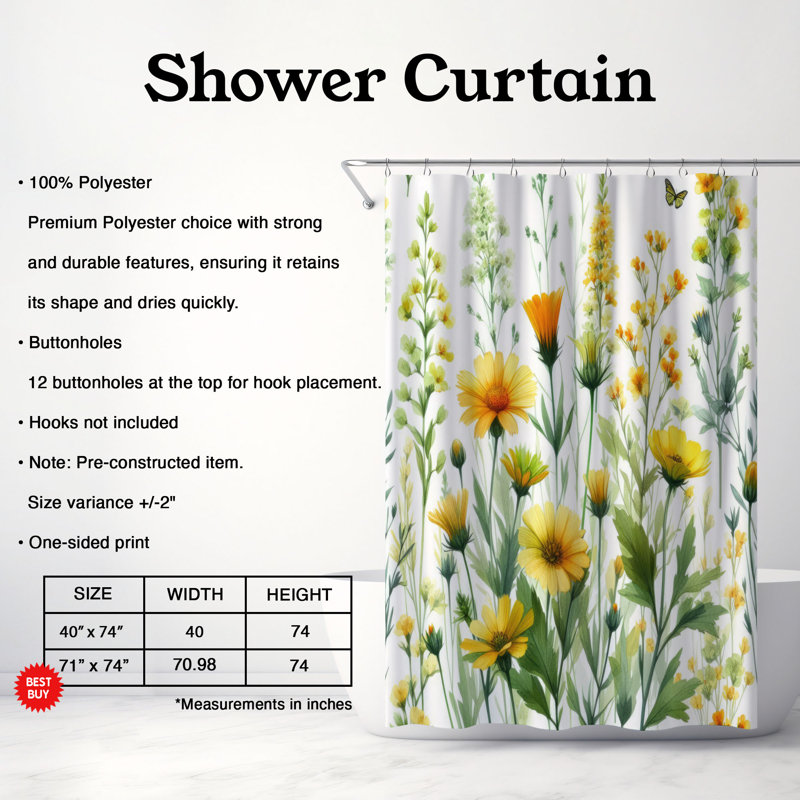 Rideau de douche standard 1 pièce Meadow Blooms, H 74 po x l 40 po