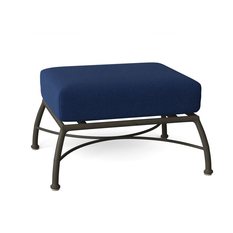 Majorca Outdoor Ottoman with Cushion, Indigo Velvet, Welt