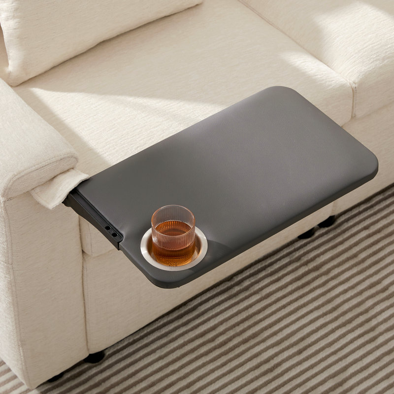 Canapé-lit modulaire coulissant 117 * 90 po avec panneau de table rabattable, lampe de lecture, ports de charge, repose-pieds de rangement, conception capitonnée, 6 coussins, combinaison surdimensionnée et libre, chenille, 2 couleurs