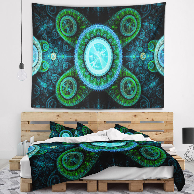 Tapisserie art abstract blue blue psychédélique relaxing, H 32 po x l 39 po
