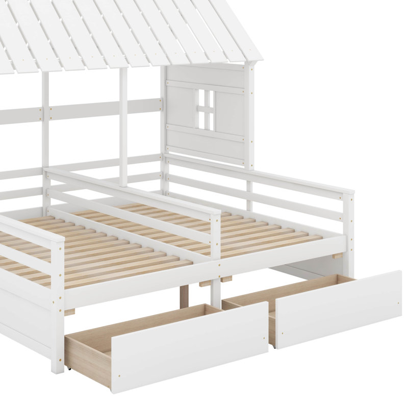 Lits plateforme simples avec tiroirs, Blanc