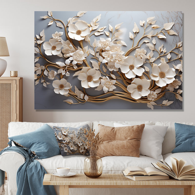 White Orchid Tree Garden Of Branches 7 - Abstract Floral Canvas Wall Art Print - Orchid Tree Print on canvas, No Frame