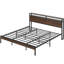 Structure de grand lit avec tête de lit, finition noyer foncé, supports en métal robustes, robuste, silencieux, aucun sommier tapissier requis-2085506623-2108495440