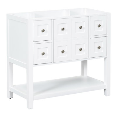 36" Freestanding Bathroom Cabinet, Solid Wood & , 4 Drawers Adjustable Hinges, Elegant Piece Appearance