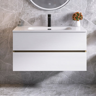 Meuble-lavabo mural 36 po avec lavabo en céramique intégré