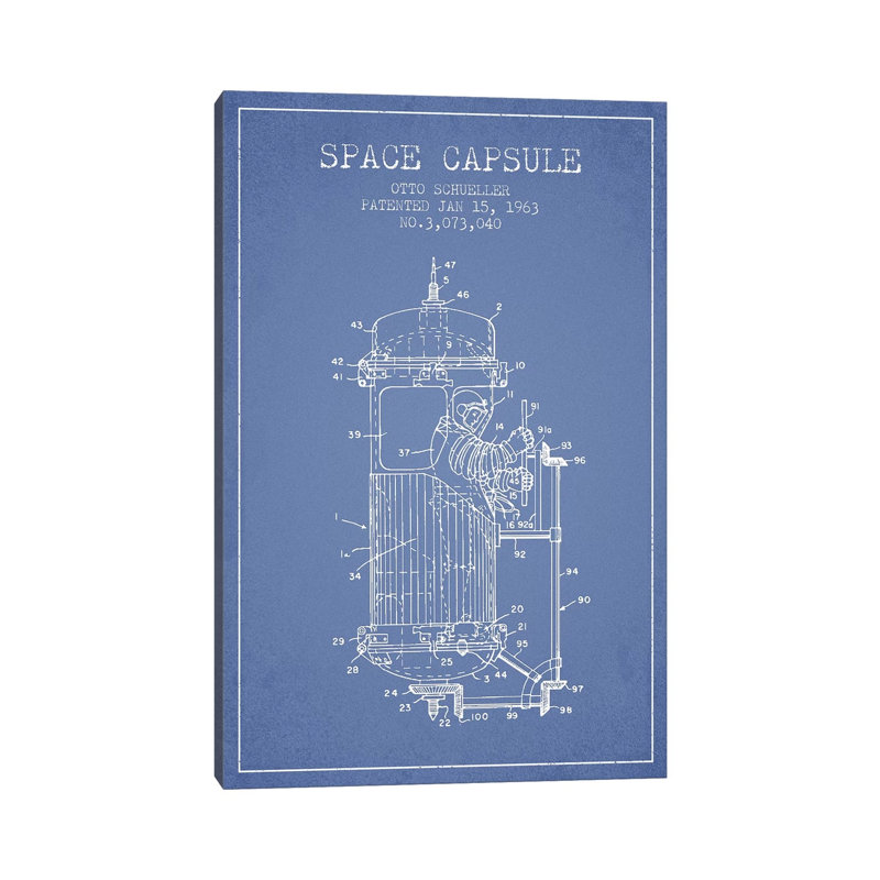 Otto Schueller Space Capsule Patent Sketch (Light Blue) by Aged Pixel - Wrapped Canvas Print