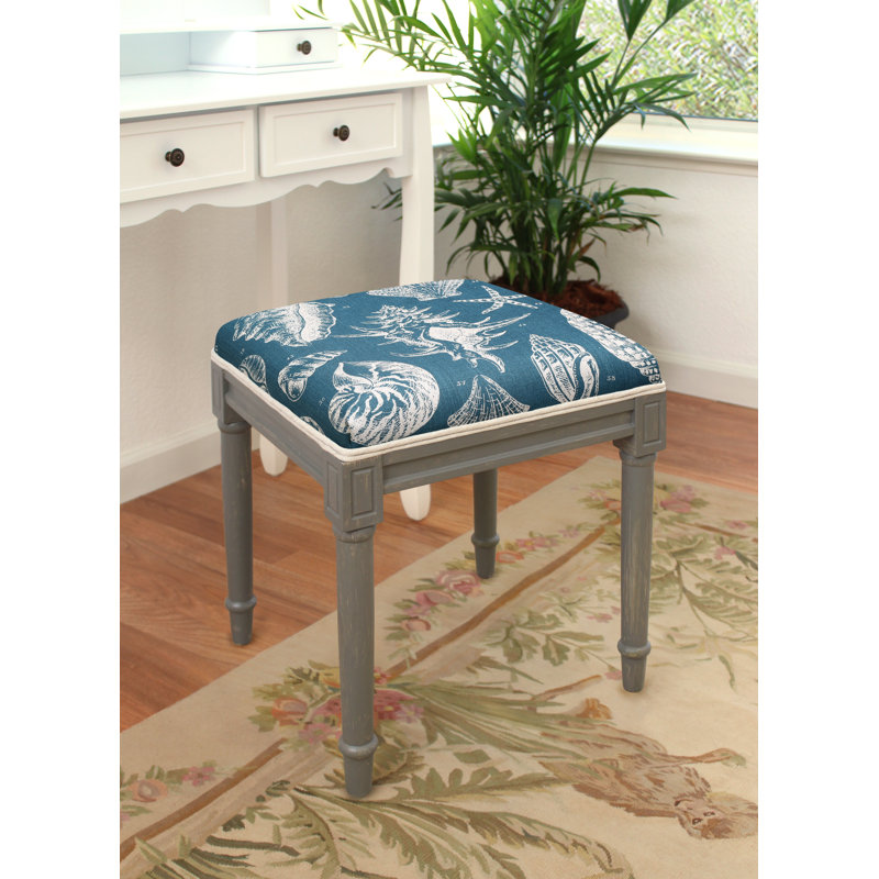 Camill Solid Wood Accent Stool, Navy Blue, Walnut