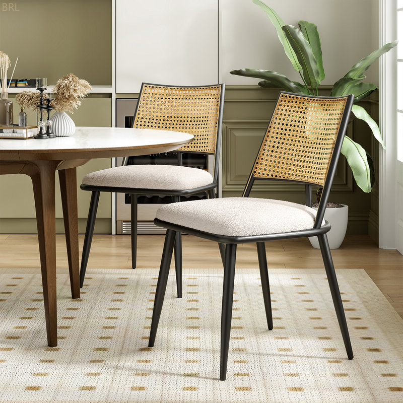 Chaises de salle à manger rembourrées modernes, chaises de salle à manger à dossier en rotin, chaises de cuisine décoratives avec pieds en métal