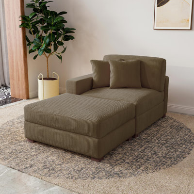 Upholstered Corduroy Modular Chaise Lounge with Armrests & Throw Pillows by Ebern Designs