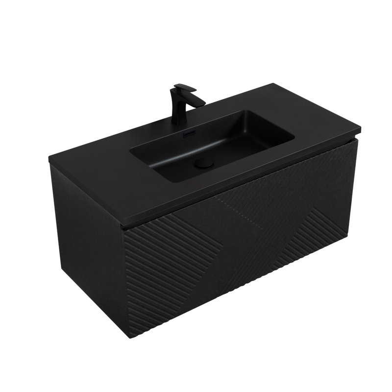 Moore39" black integrated Bathroom Sink wiht overflow