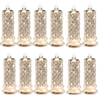 12Pcs Rose Shadow LED Flameless Candles,Romantic Battery Operated Candles Led Pillar Candles for Valentines Anniversary Wedding Christmas Decorations