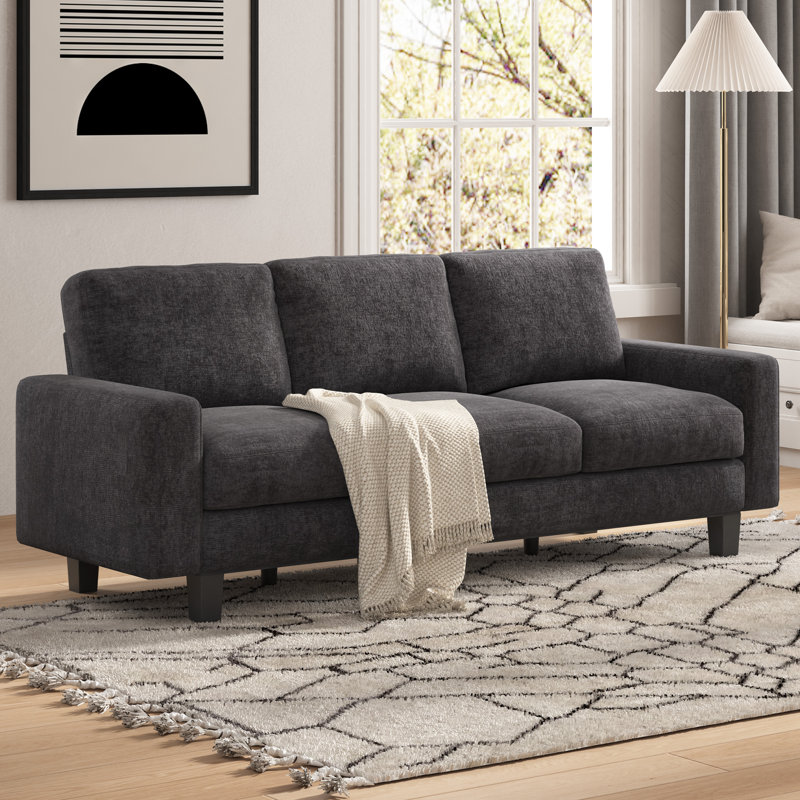 75" Modern  Chenille Upholstered 3 Seater Sofa with Deep Seat, Dark Gray, Gray Chenille