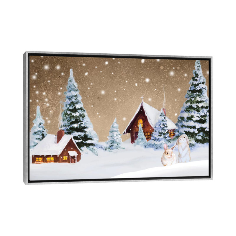 « Christmas village » par Janice Gaynor-impression, Toile avec cadre argenté, Pas de tapis, H 40 po x l 60 po x 1,5 po