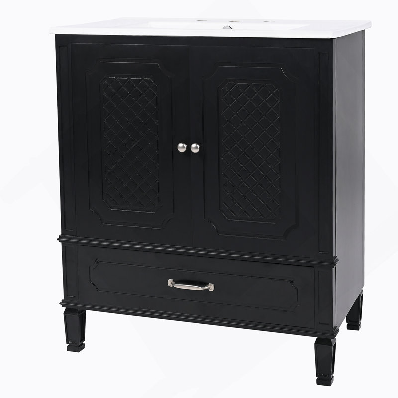Ensemble de meuble-lavabo 60 po avec lavabo double 60 po, 2 armoires avec porte, 2 tiroirs, noir, Noir