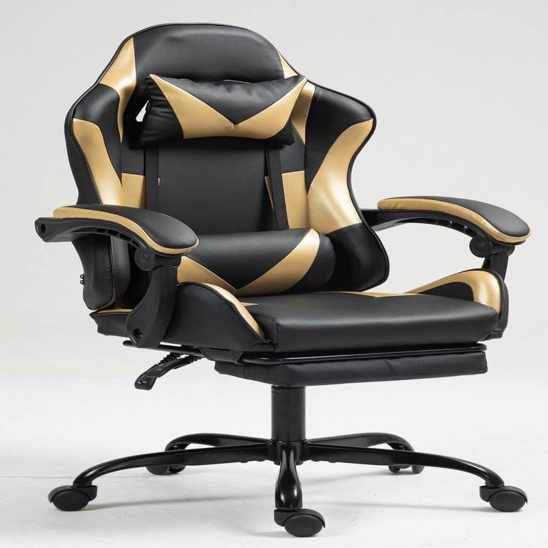 Fauteuil inclinable, ergonomique et inclinable en similicuir Inbox Zero Knoble, Or/noir, H 49,2 po x l 25,2 po x P 25,2 po