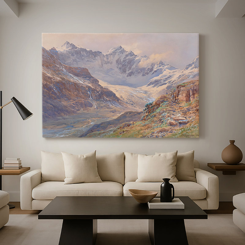 Paysage alpin avec des randonneurs - Edward Theodore Compton - Toile tendue avec châssis - 1902, 32 x 48