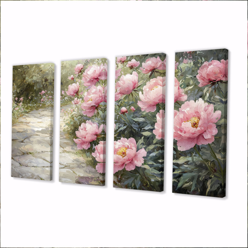 Pivoines le long du jardin Pth I - le long des pivoines - art mural traditionnel, H 28 po x l 48 po, 4