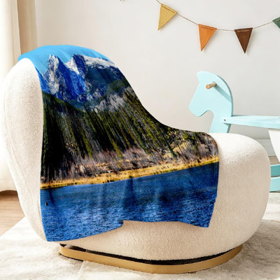 Jeté polaire bleu en flanelle ultra douce, magnifique imprimé recto Colorado