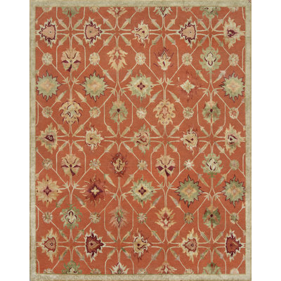 Palmettes Floral Area Rug in Coral/Celery Green/Caramel