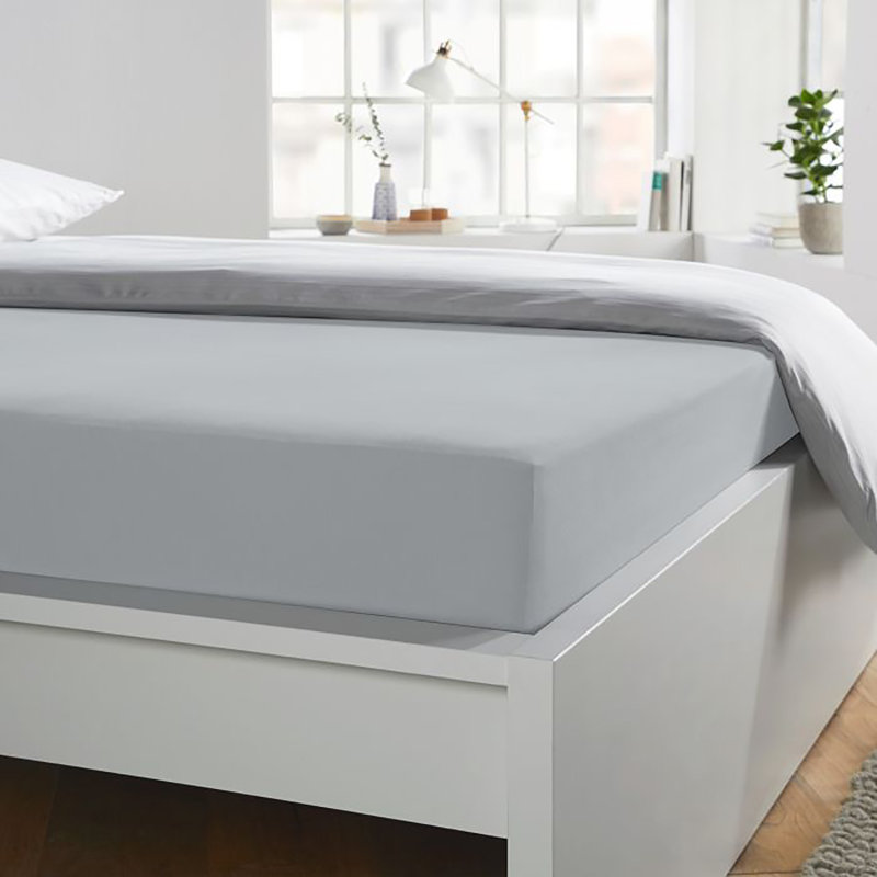 Jersey-Elasthan Cotton Blend Jersey Knit Fitted Sheet, Platinum, 120 - 130cm x 200 - 220cm