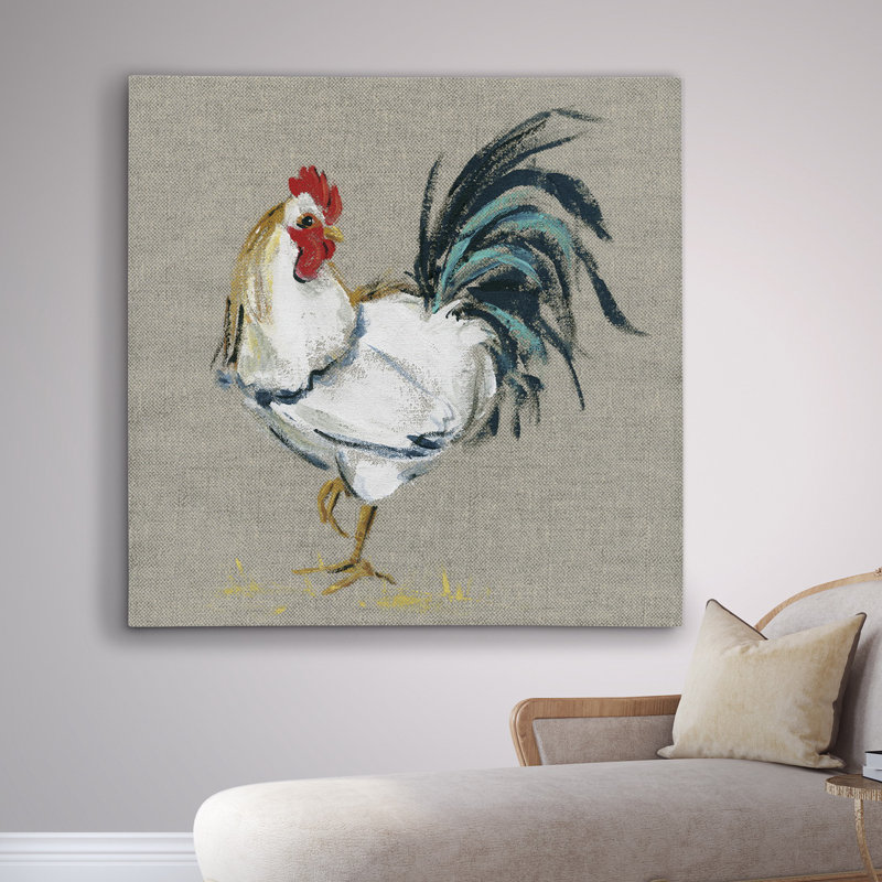 « linen coq ii », reproduction de peinture à l’huile, H 40 po x l 40 po x P 1,5 po, Toile tendue