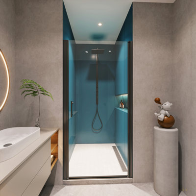 1 3/8" Adjustment,Universal Pivot Shower Door, Open Outside, With 1/4" Tempered Glass Finish 3672