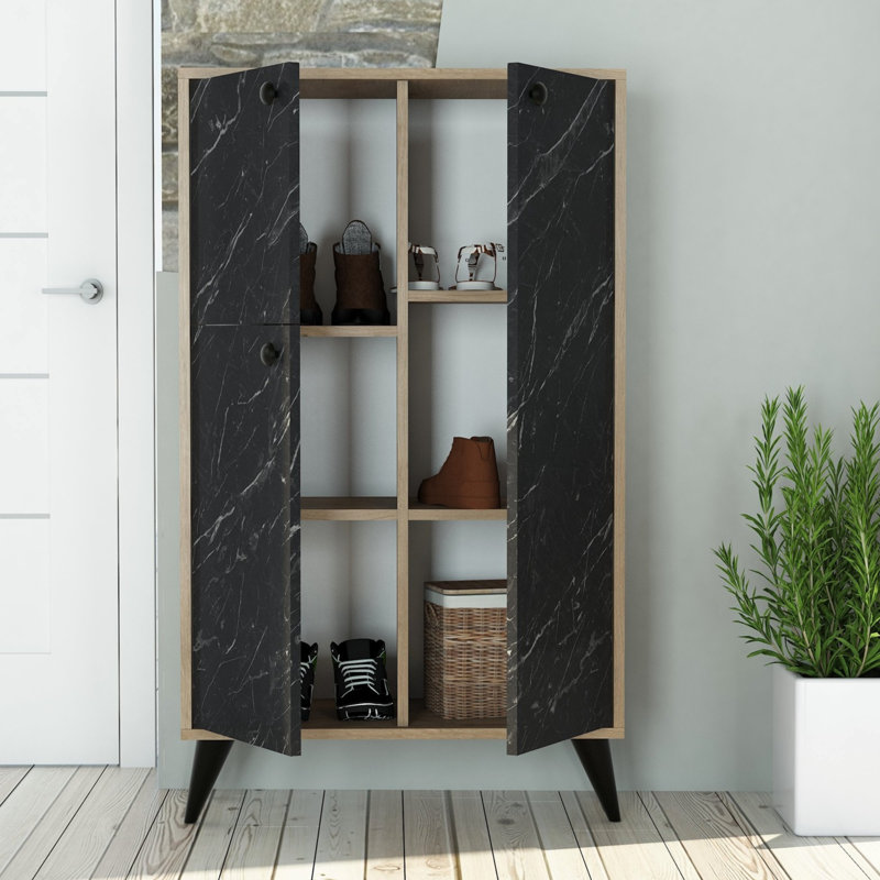 Armoire de rangement pour chaussures 6 paires, Chêne / marbre